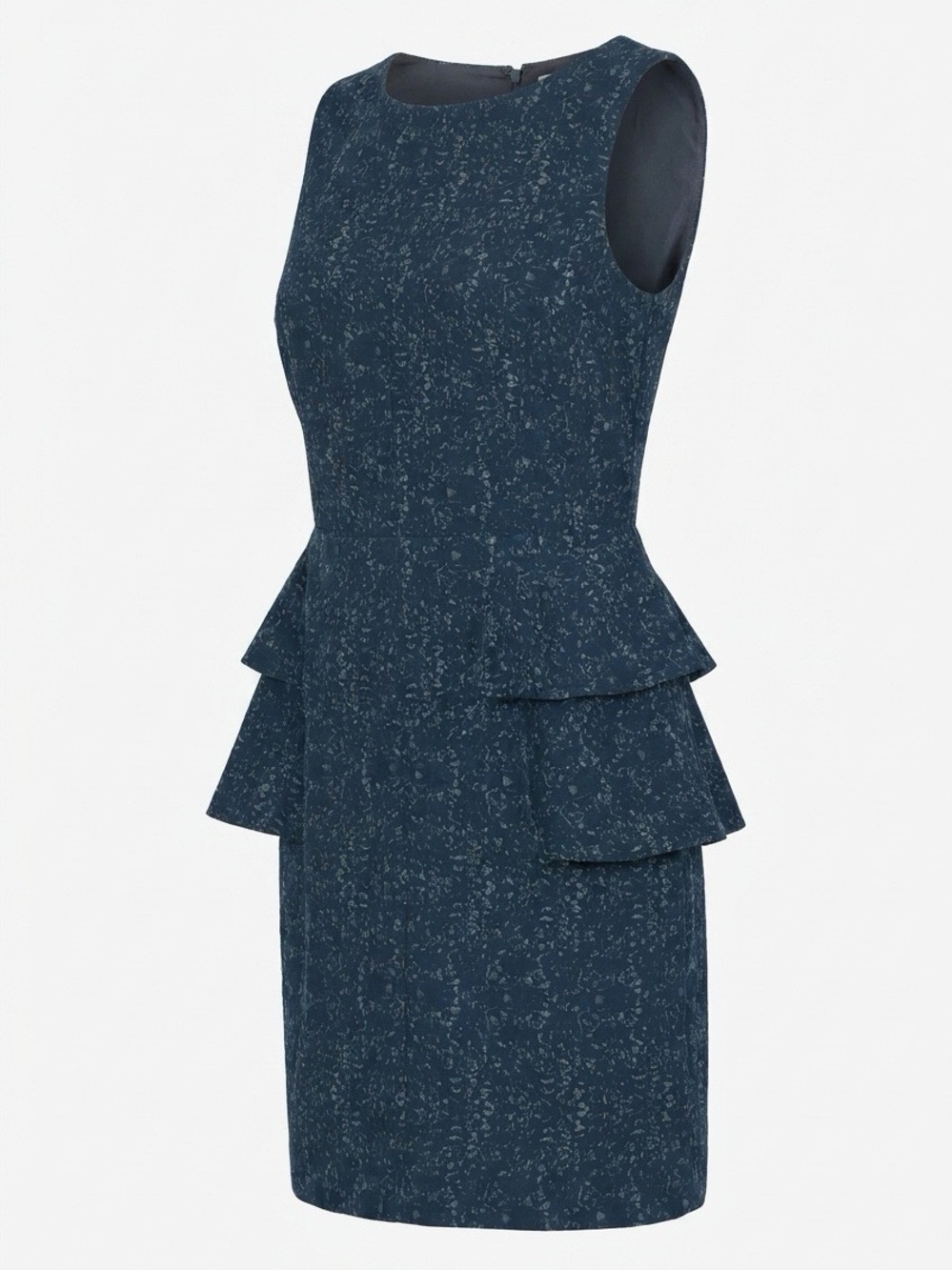 Textured Navy Sleeveless Peplum Dress